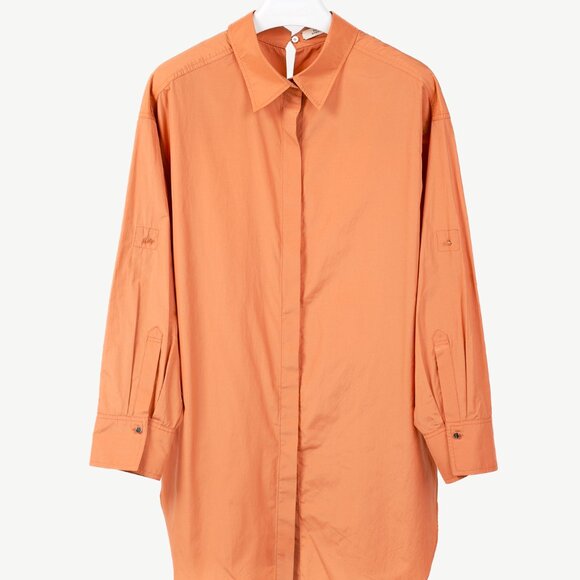 Dorothee Schumacher Spring 2019 Orange Taffeta Oversized Button-Up Shirt - Picture 2 of 10